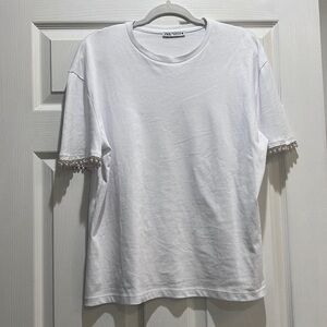Zara White Top with Silver Accents